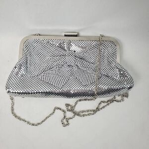 Jessica McClintock Silver Mesh Evening Bag Clutch Purse With Chain Strap – 9x4.5